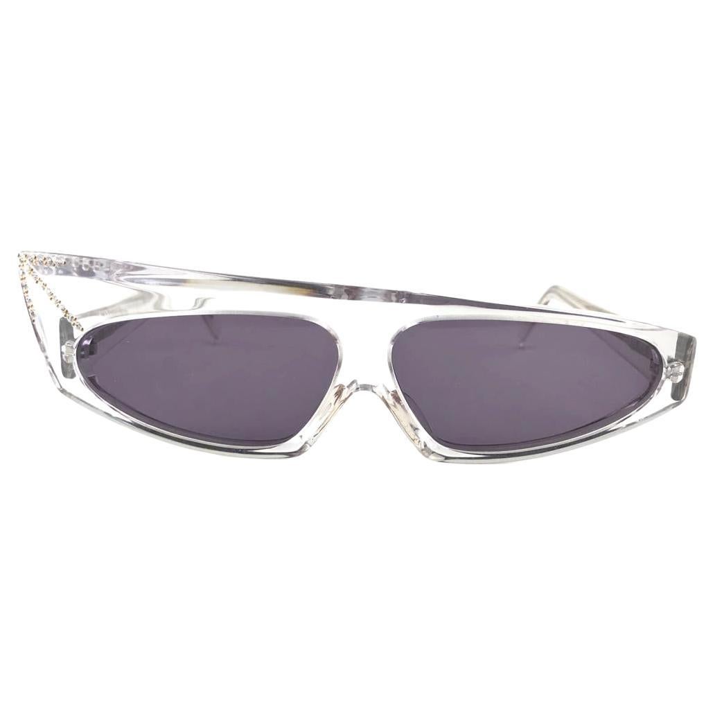 Pre-owned Alain Mikli Vintage Rare  Am305 Asymmetric Clear & Strass France Sunglasses 1989 In Gray