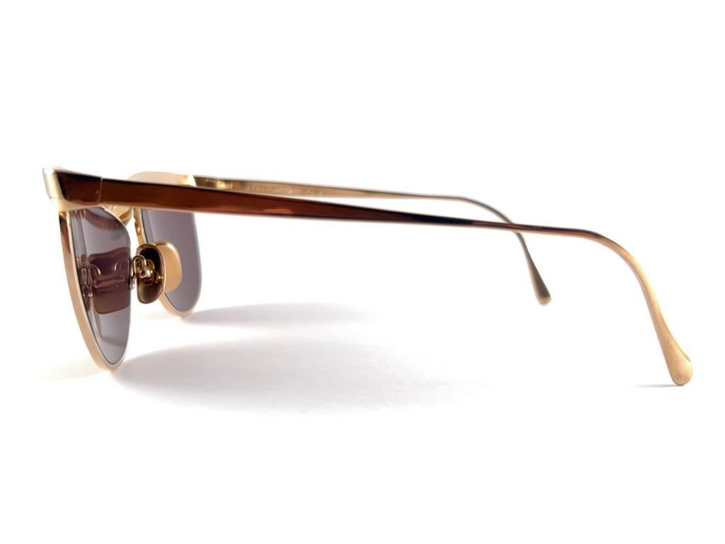 Brown Vintage Rare Alain Mikli AM610 Seagull 22K Gold Plated France Sunglasses 1989 For Sale