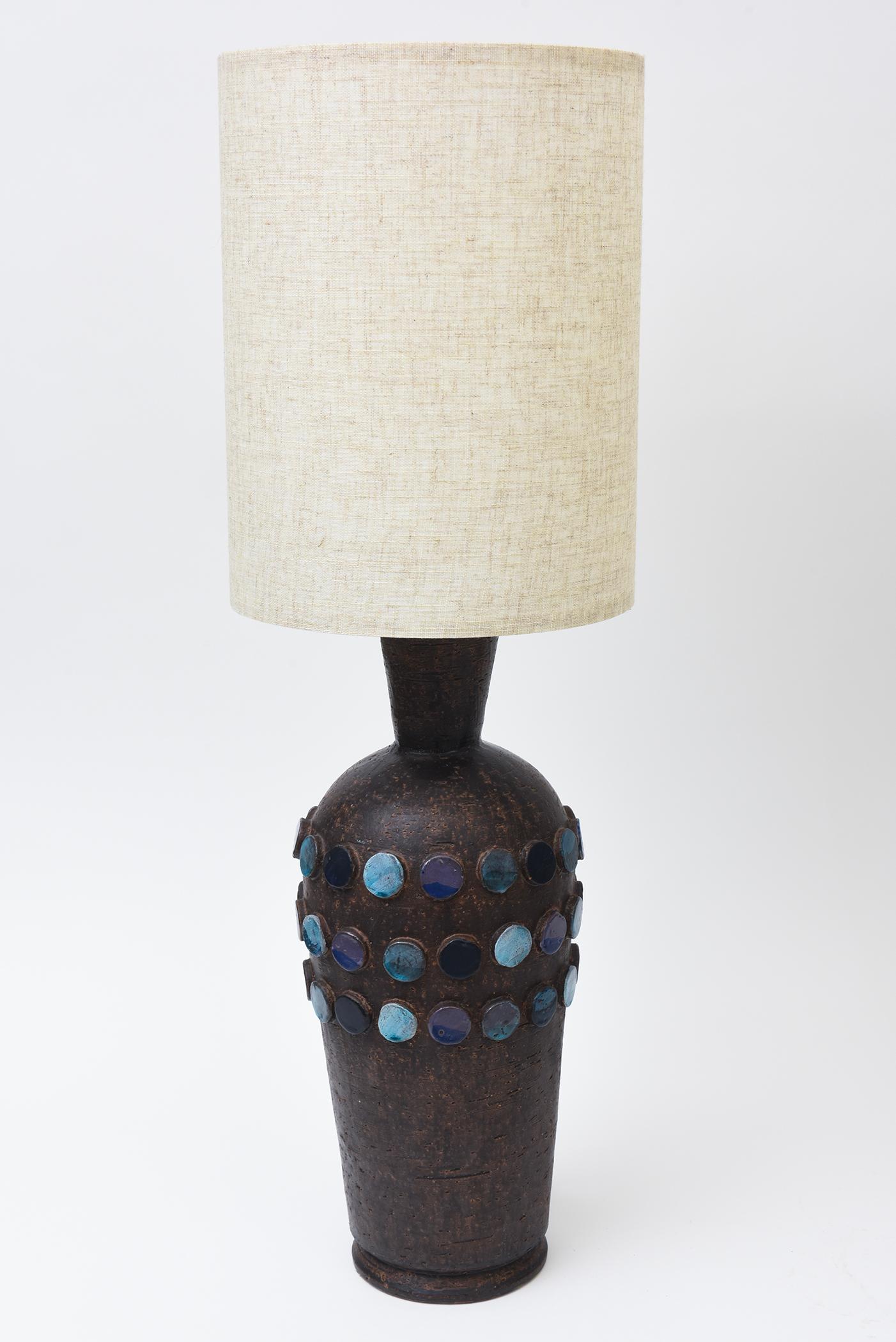 Vintage Rare Aldo Londi For Bitossi Ceramic Lamps With Applied Circle Dots Pair (Paire de lampes en céramique avec des points de cercle appliqués) en vente 4