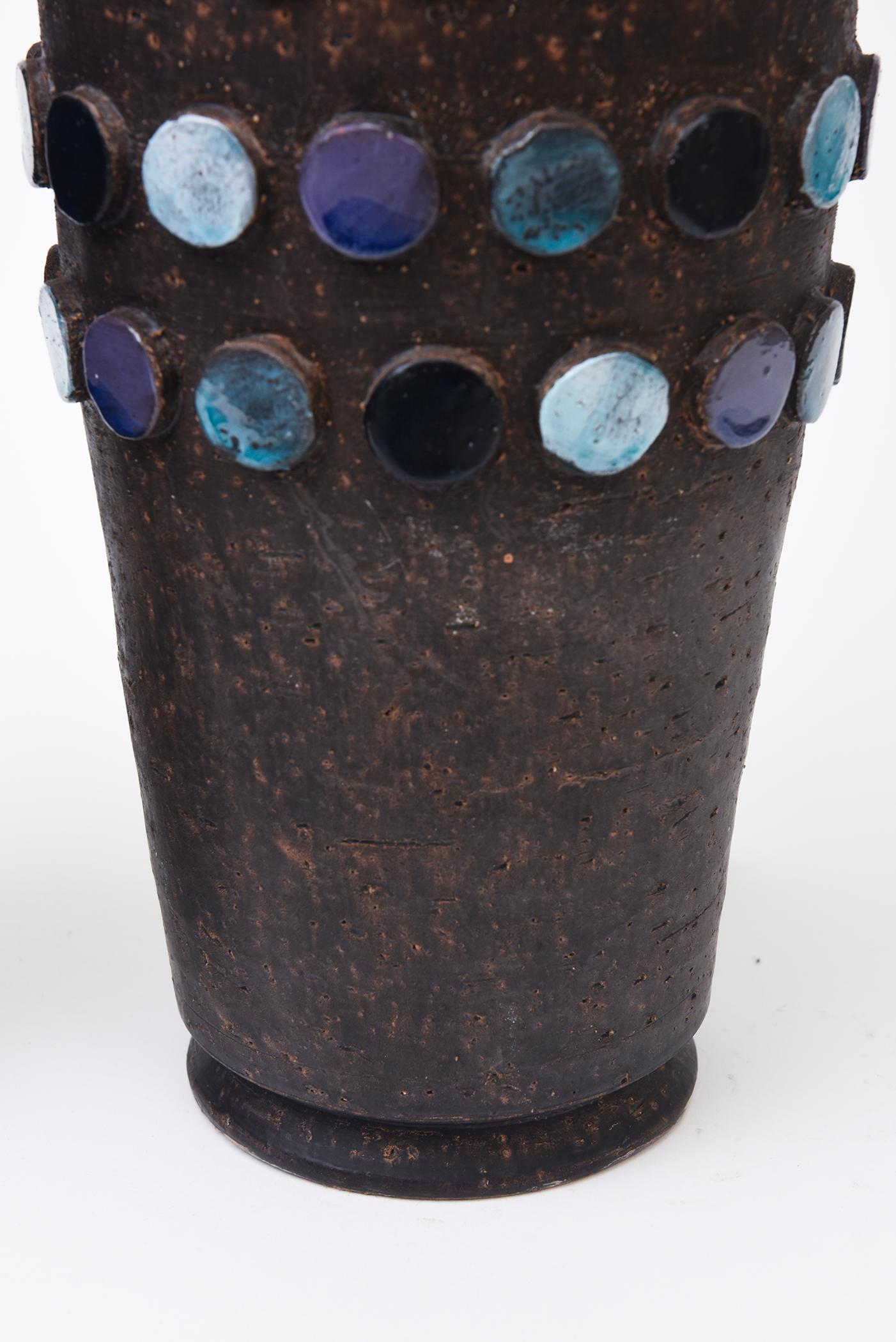 Vintage Rare Aldo Londi For Bitossi Ceramic Lamps With Applied Circle Dots Pair (Paire de lampes en céramique avec des points de cercle appliqués) en vente 6