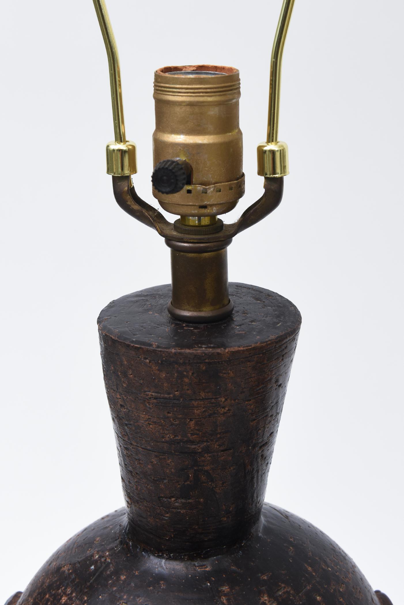 italien Vintage Rare Aldo Londi For Bitossi Ceramic Lamps With Applied Circle Dots Pair (Paire de lampes en céramique avec des points de cercle appliqués) en vente