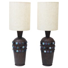 Vintage Rare Aldo Londi For Bitossi Ceramic Lamps With Applied Circle Dots Pair
