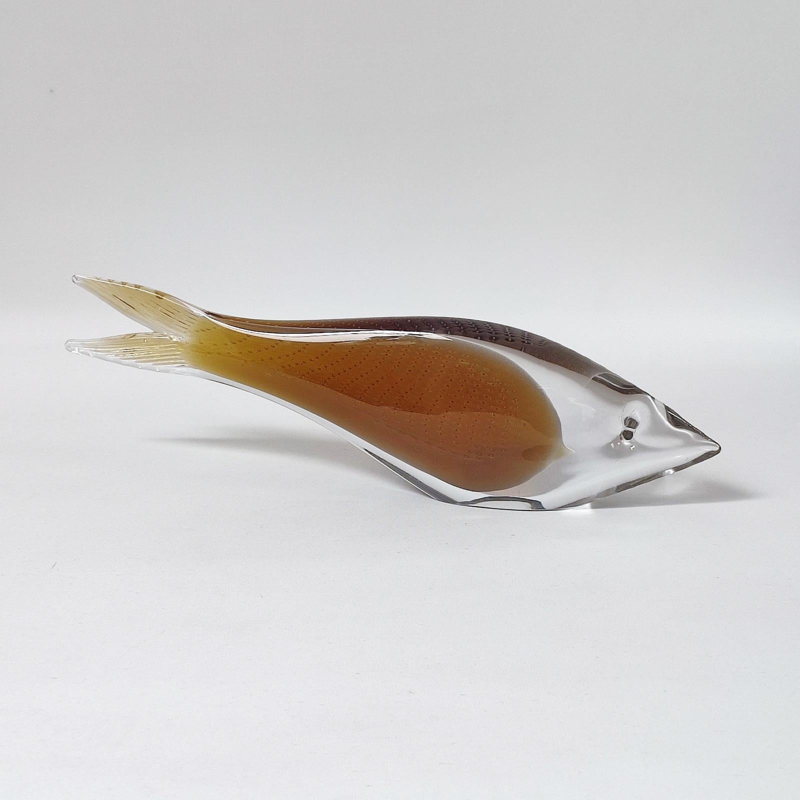 Swedish Vintage Rare Amber Glass Fish 32cm Long, 1960s For Sale