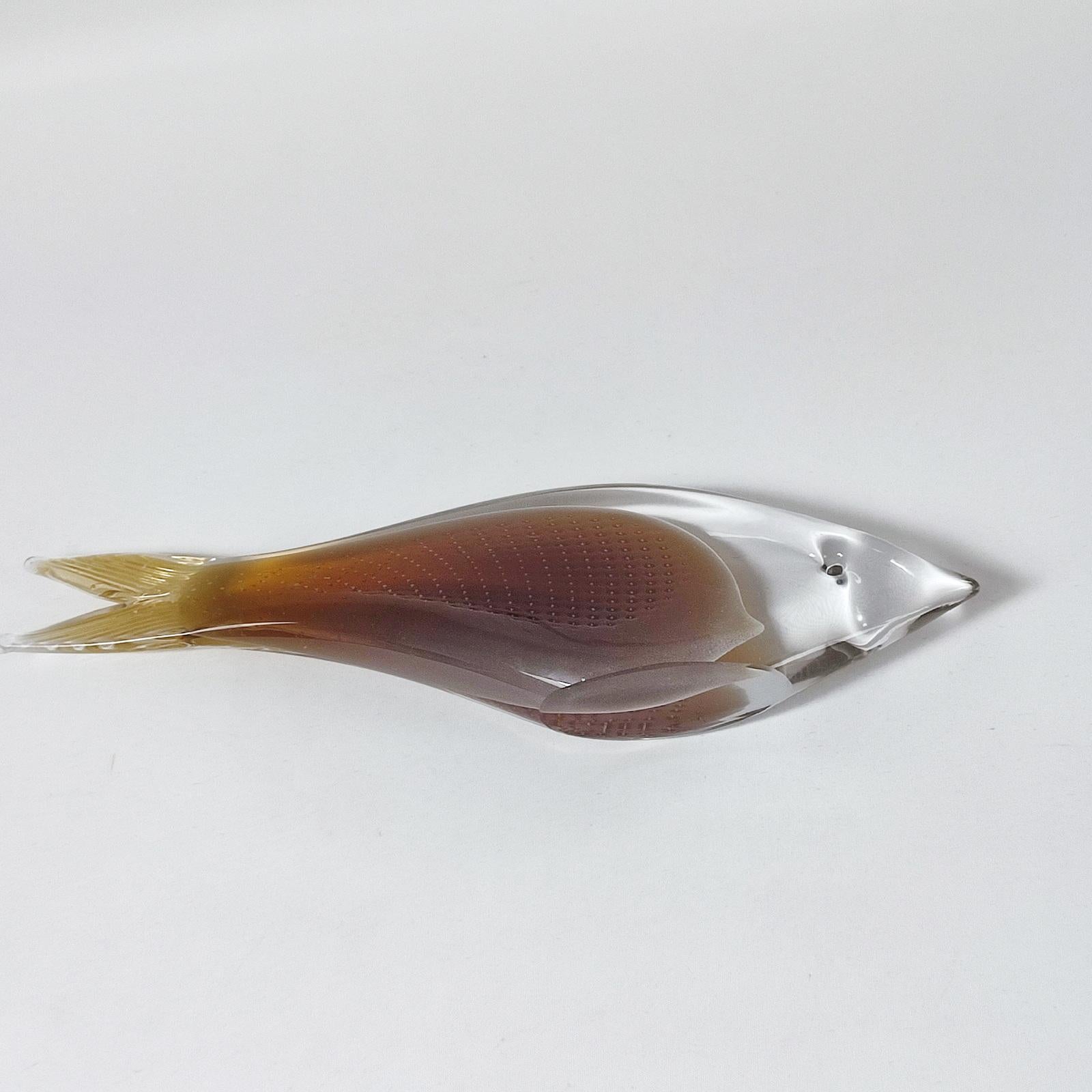 Mid-20th Century Vintage Rare Amber Glass Fish 32cm Long, 1960s For Sale