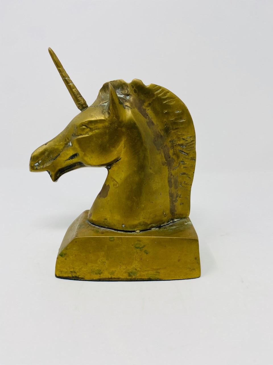 Vintage Rare Art Deco Brass Unicorn Sculpture Bookends 1