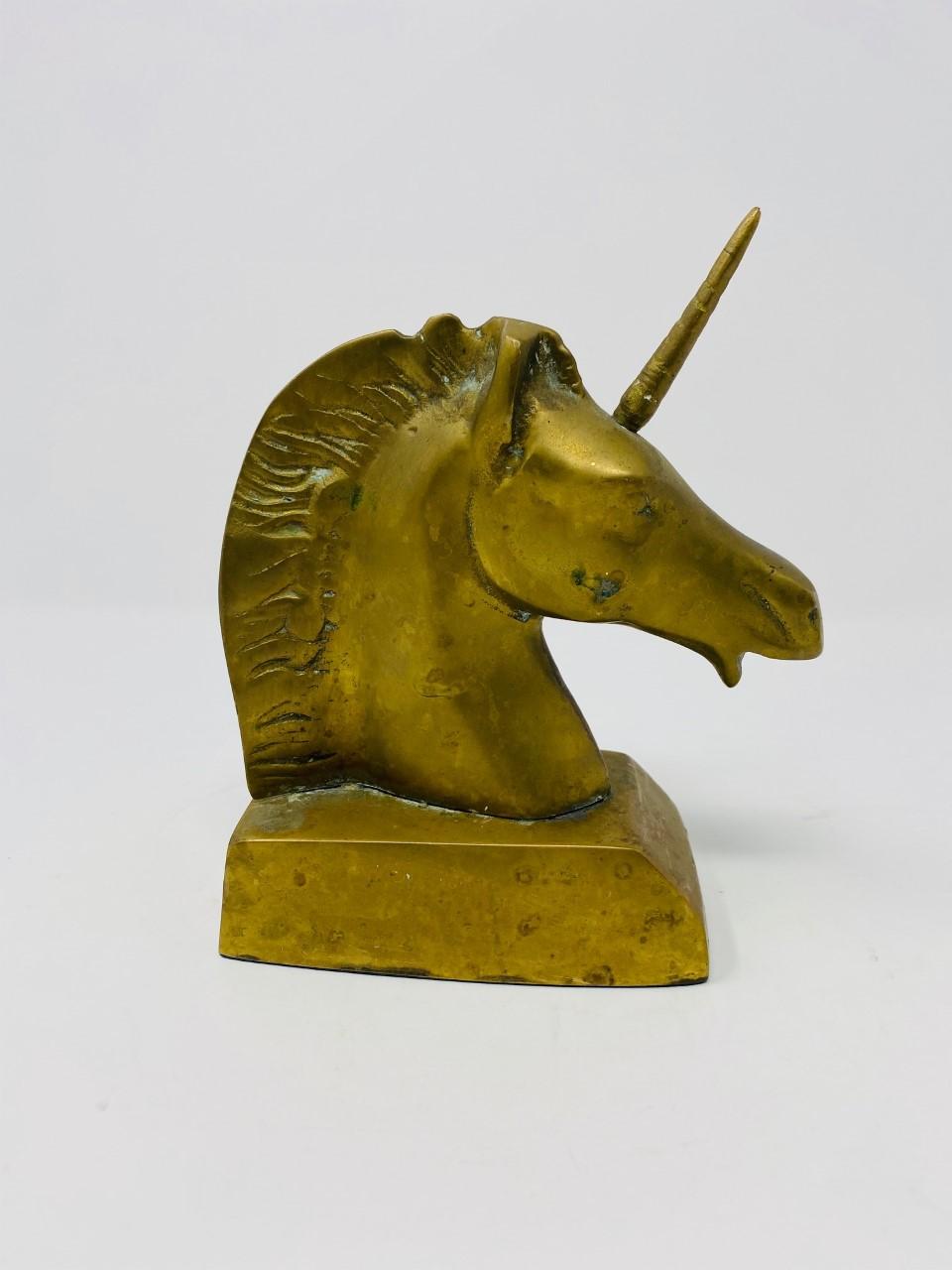 Vintage Rare Art Deco Brass Unicorn Sculpture Bookends 2
