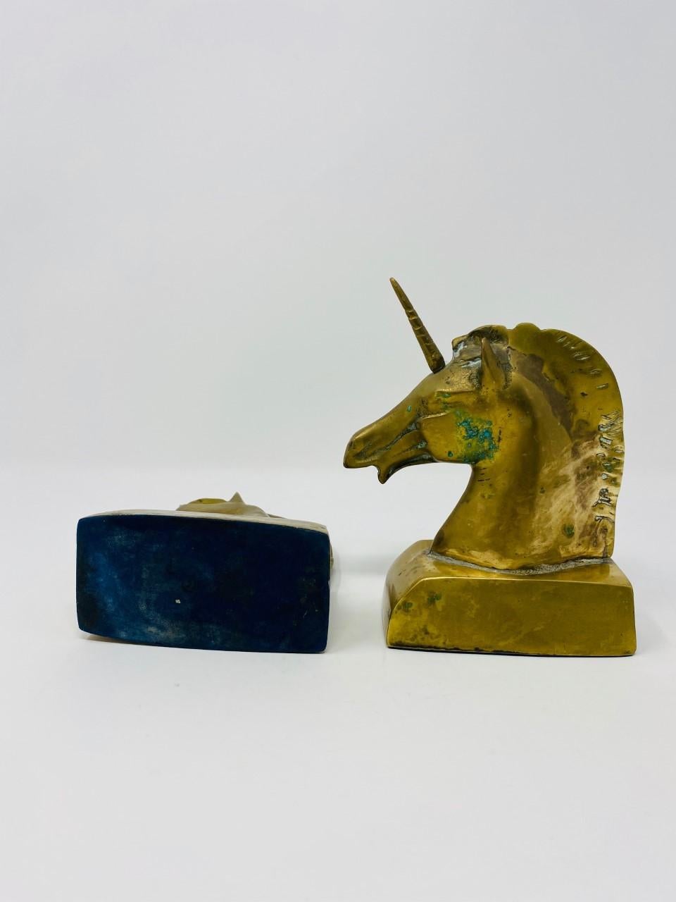 Vintage Rare Art Deco Brass Unicorn Sculpture Bookends 3