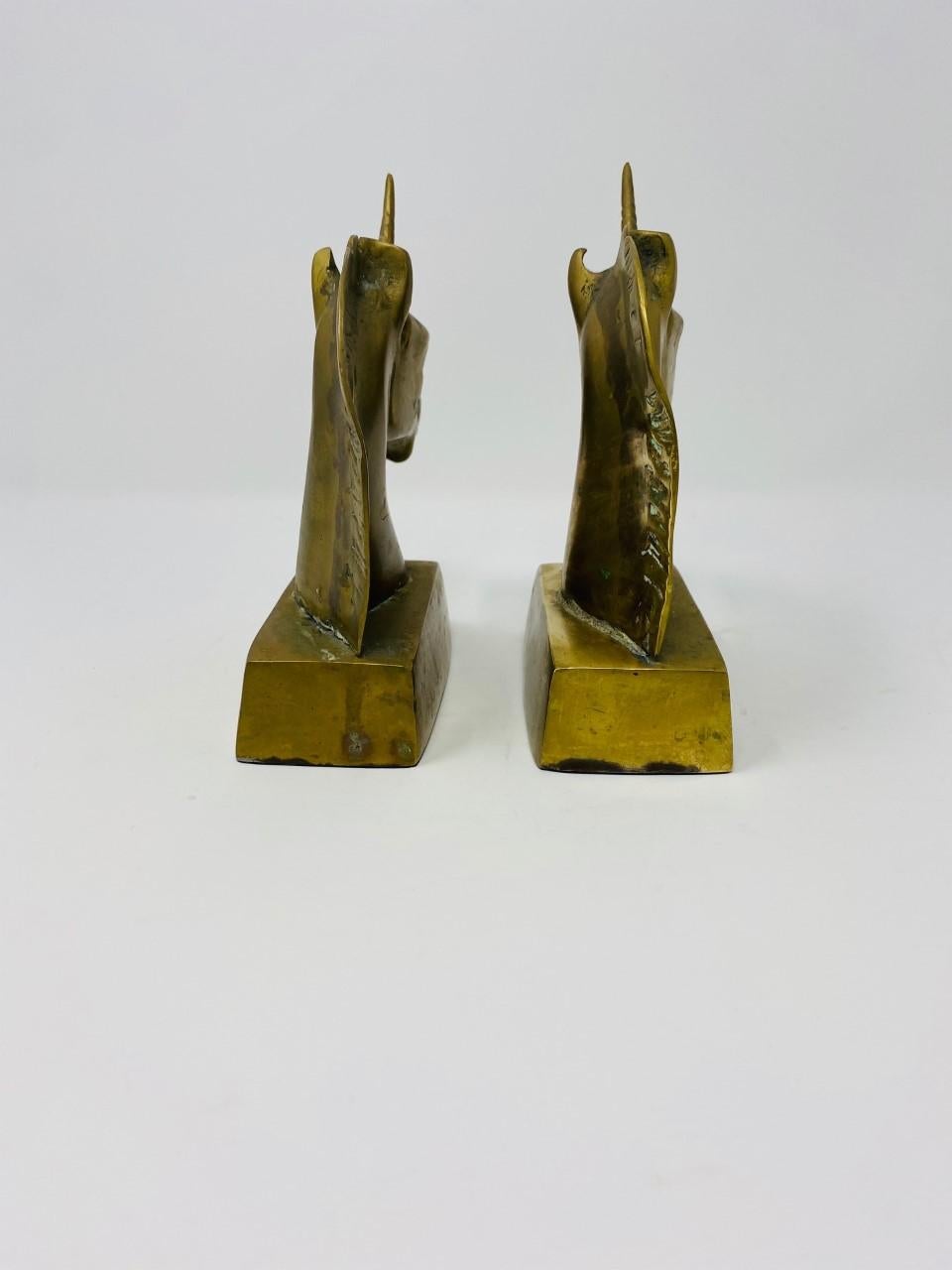 Vintage Rare Art Deco Brass Unicorn Sculpture Bookends 4