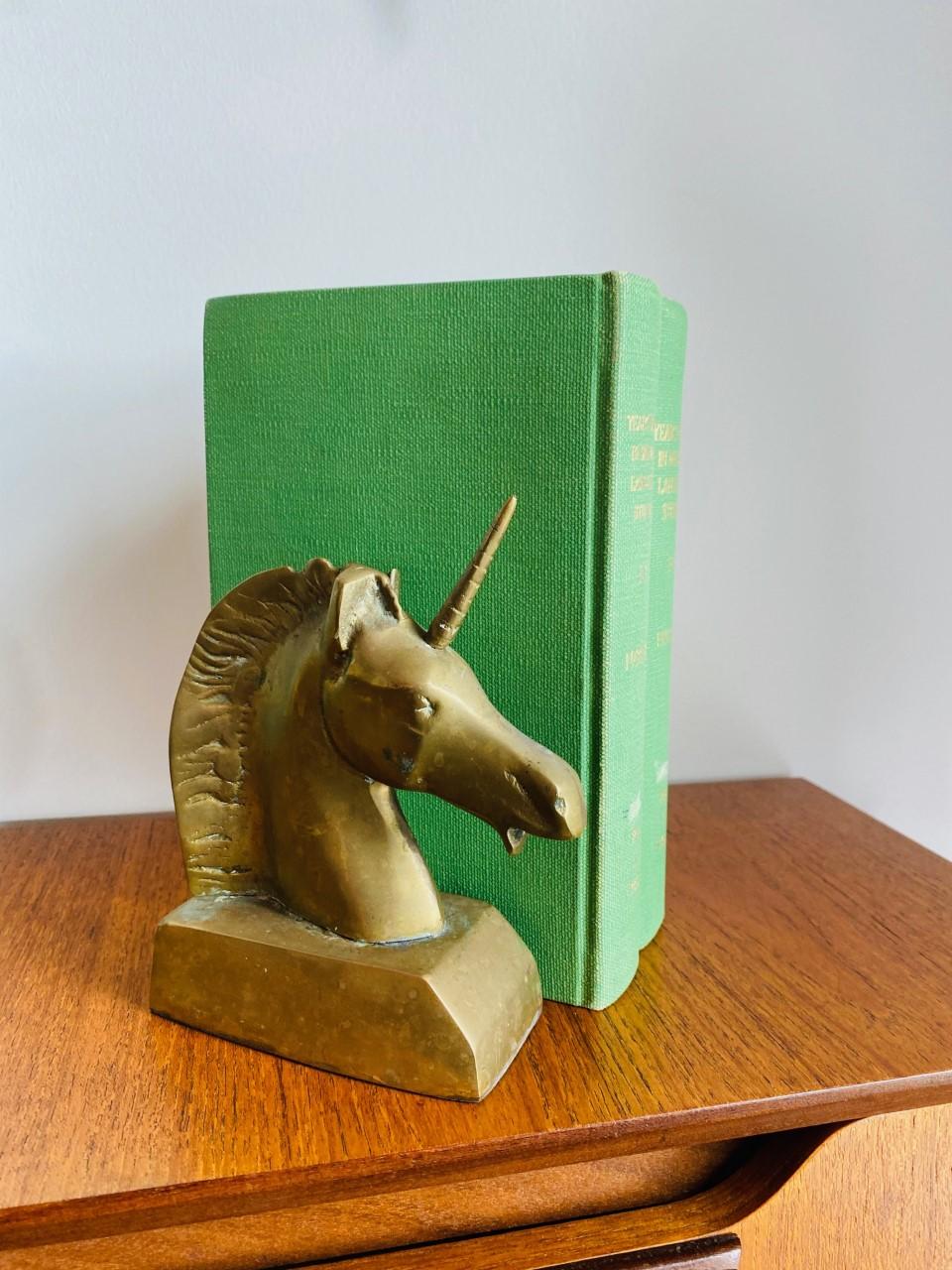 Vintage Rare Art Deco Brass Unicorn Sculpture Bookends 5