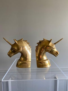 Vintage Rare Art Deco Brass Unicorn Sculpture Bookends