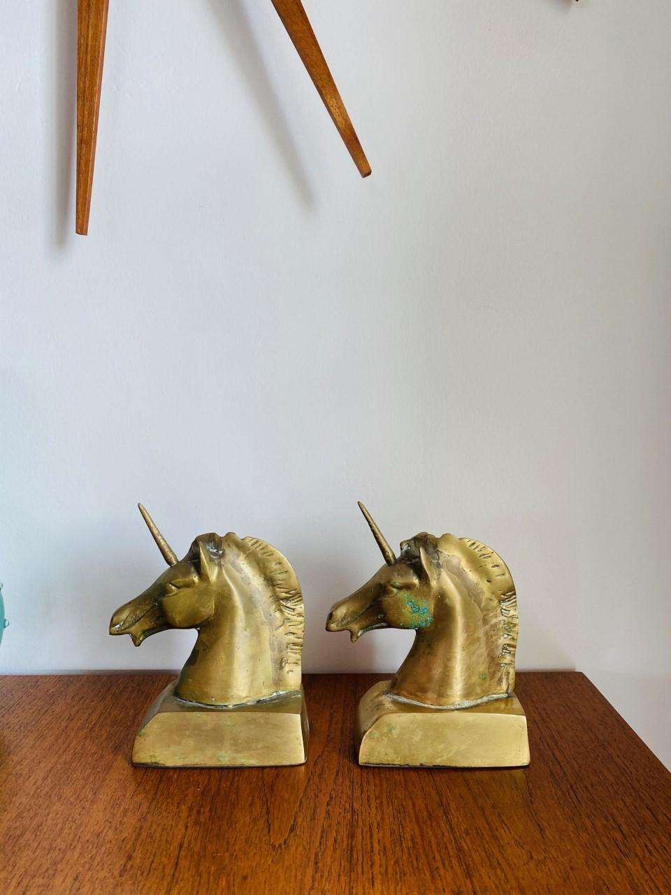 brass unicorn bookends