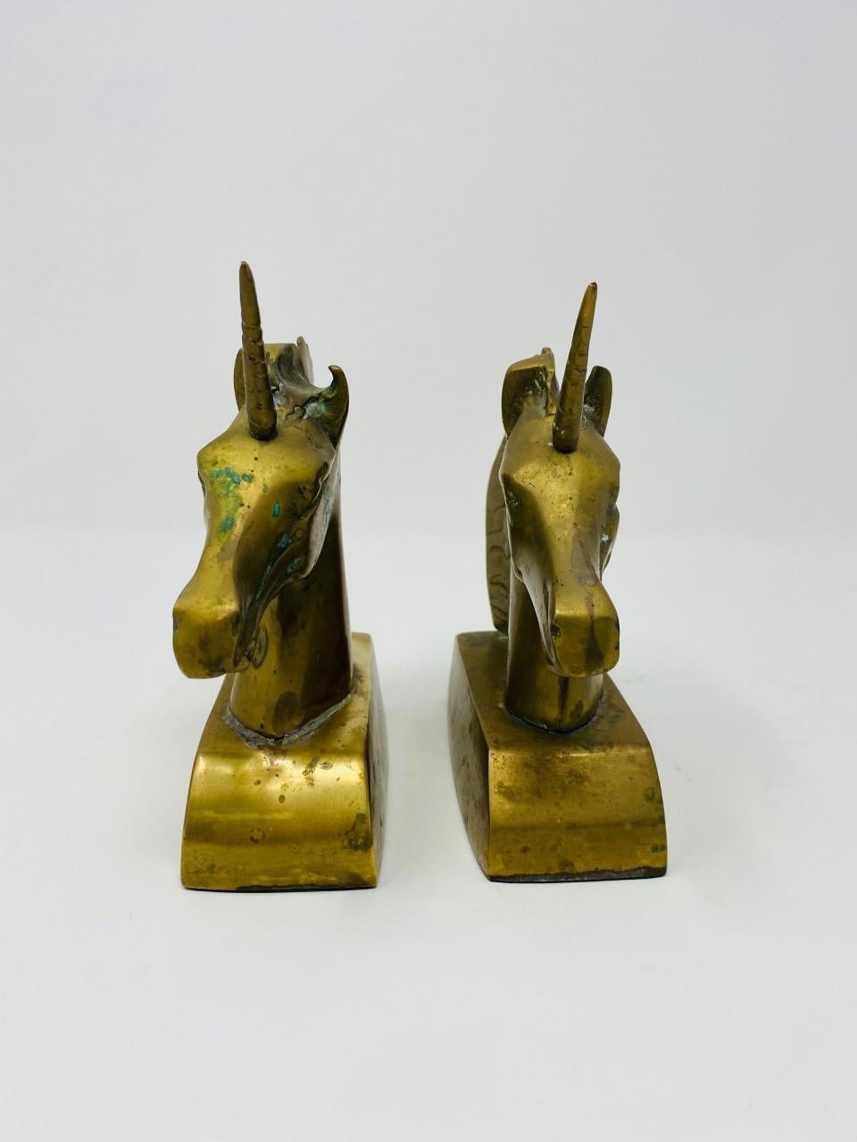American Vintage Rare Art Deco Brass Unicorn Sculpture Bookends