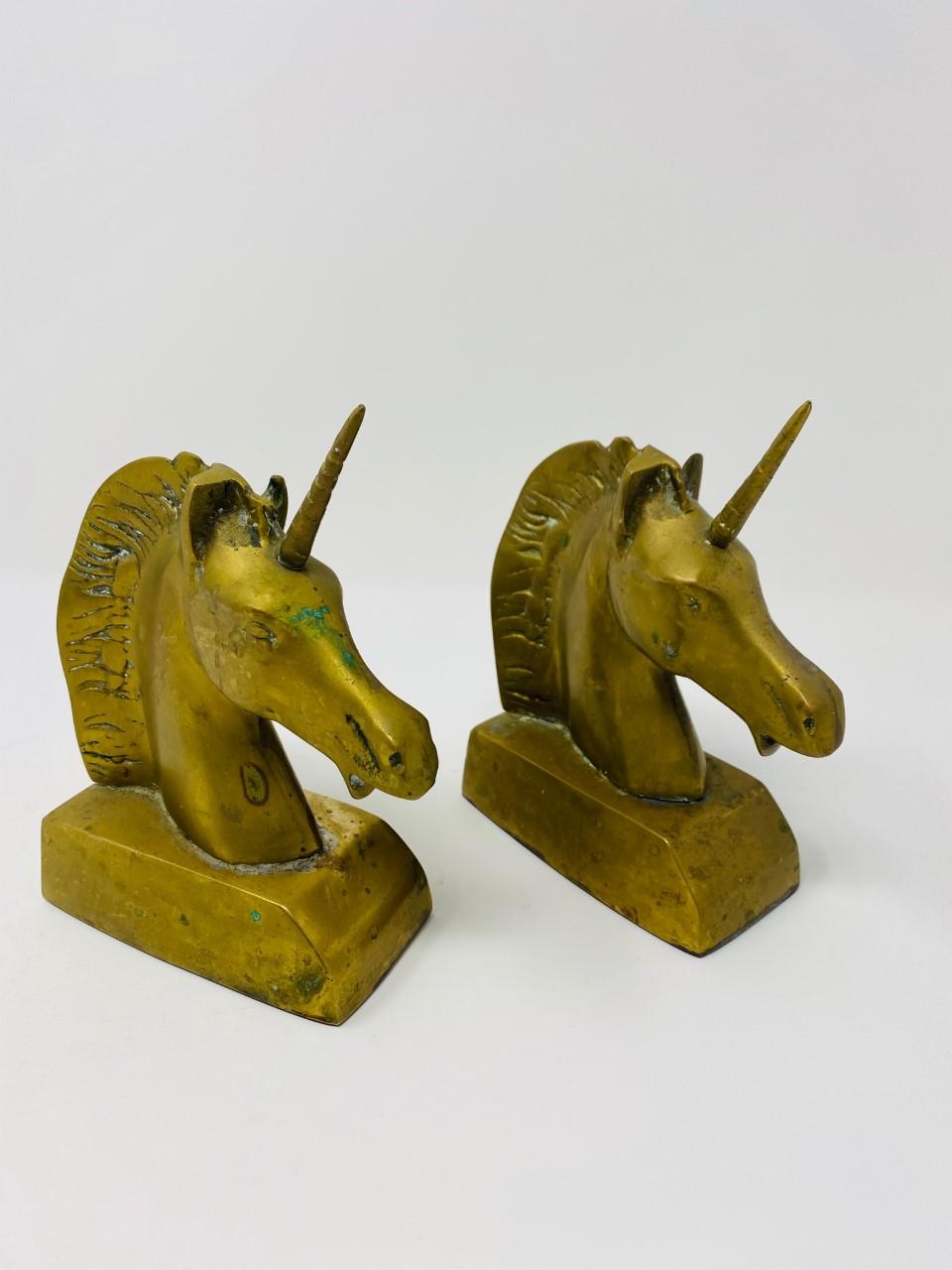Hand-Crafted Vintage Rare Art Deco Brass Unicorn Sculpture Bookends