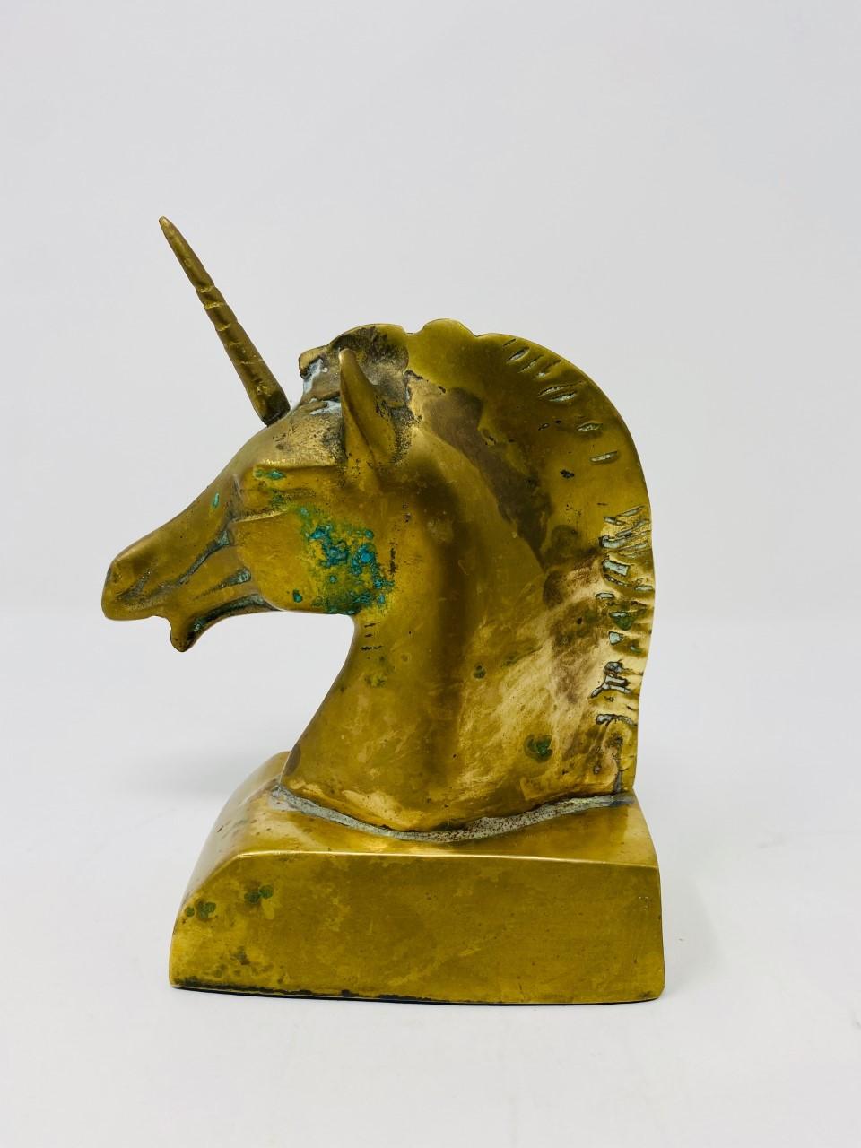 Vintage Rare Art Deco Brass Unicorn Sculpture Bookends In Good Condition In San Diego, CA