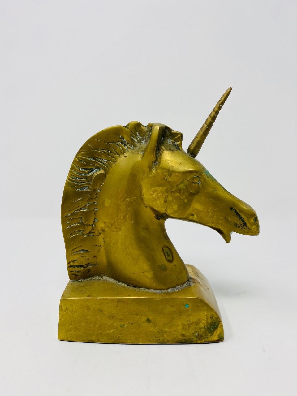 Mid-20th Century Vintage Rare Art Deco Brass Unicorn Sculpture Bookends