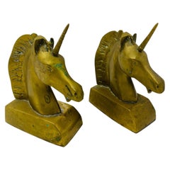 Vintage Rare Art Deco Brass Unicorn Sculpture Bookends