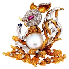 Vintage Rare Bandit Jackrabbit Pearl Pin 18kt*