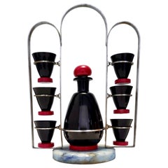Vintage Rare Black and Red Glass Liqueur Drinking Set by Moretti & Nason, Italy