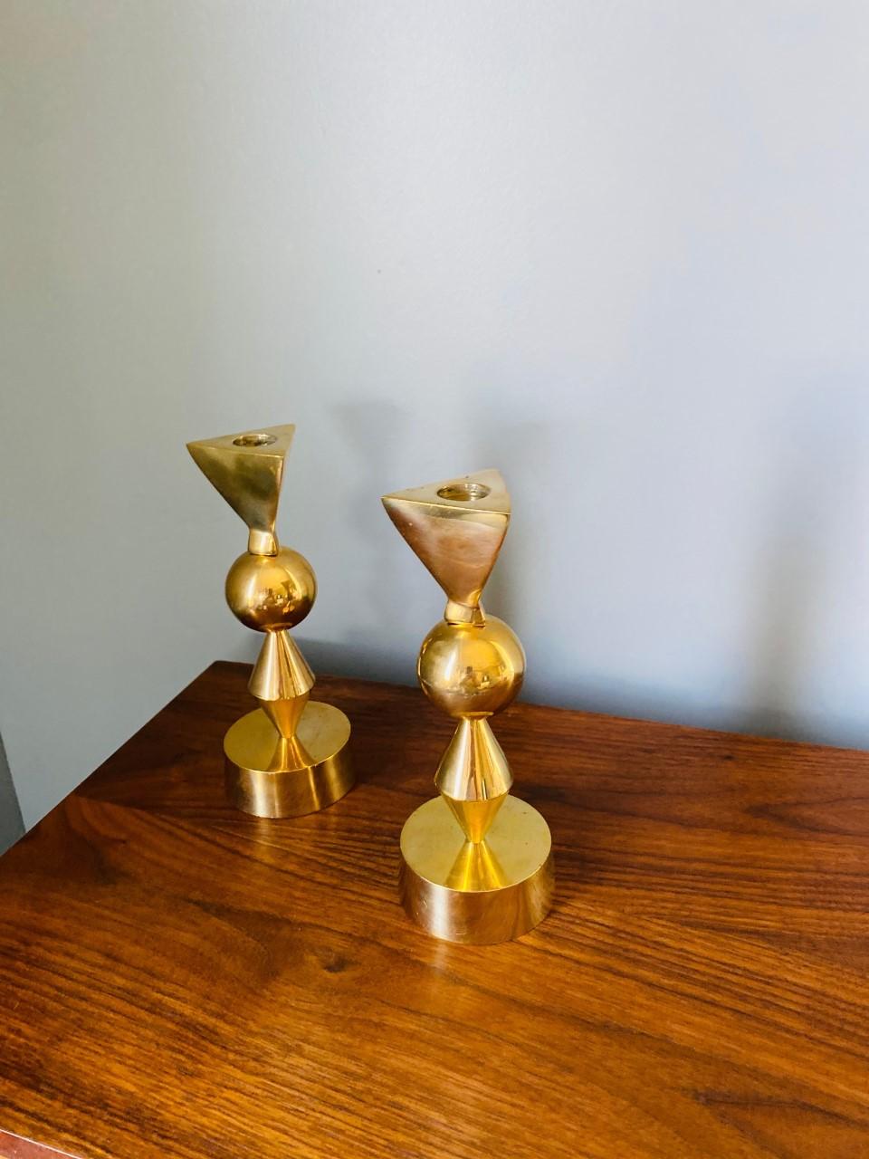 Mid-Century Modern Vintage Rare Brass Candle Holders in the style of Parzinger-Mueck-Cary