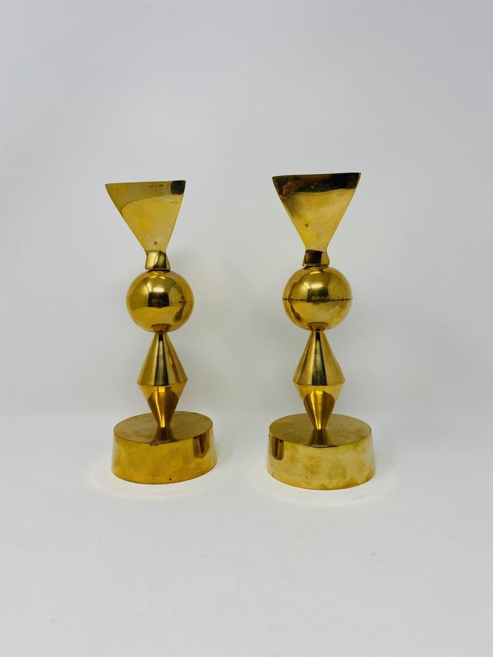 Vintage Rare Brass Candle Holders in the style of Parzinger-Mueck-Cary In Good Condition In San Diego, CA