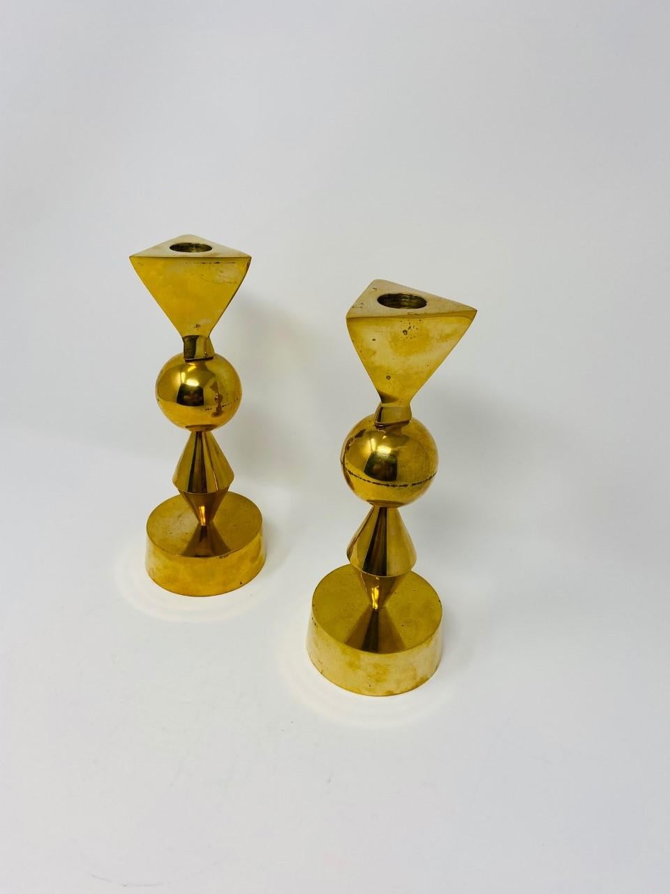 Mid-20th Century Vintage Rare Brass Candle Holders in the style of Parzinger-Mueck-Cary