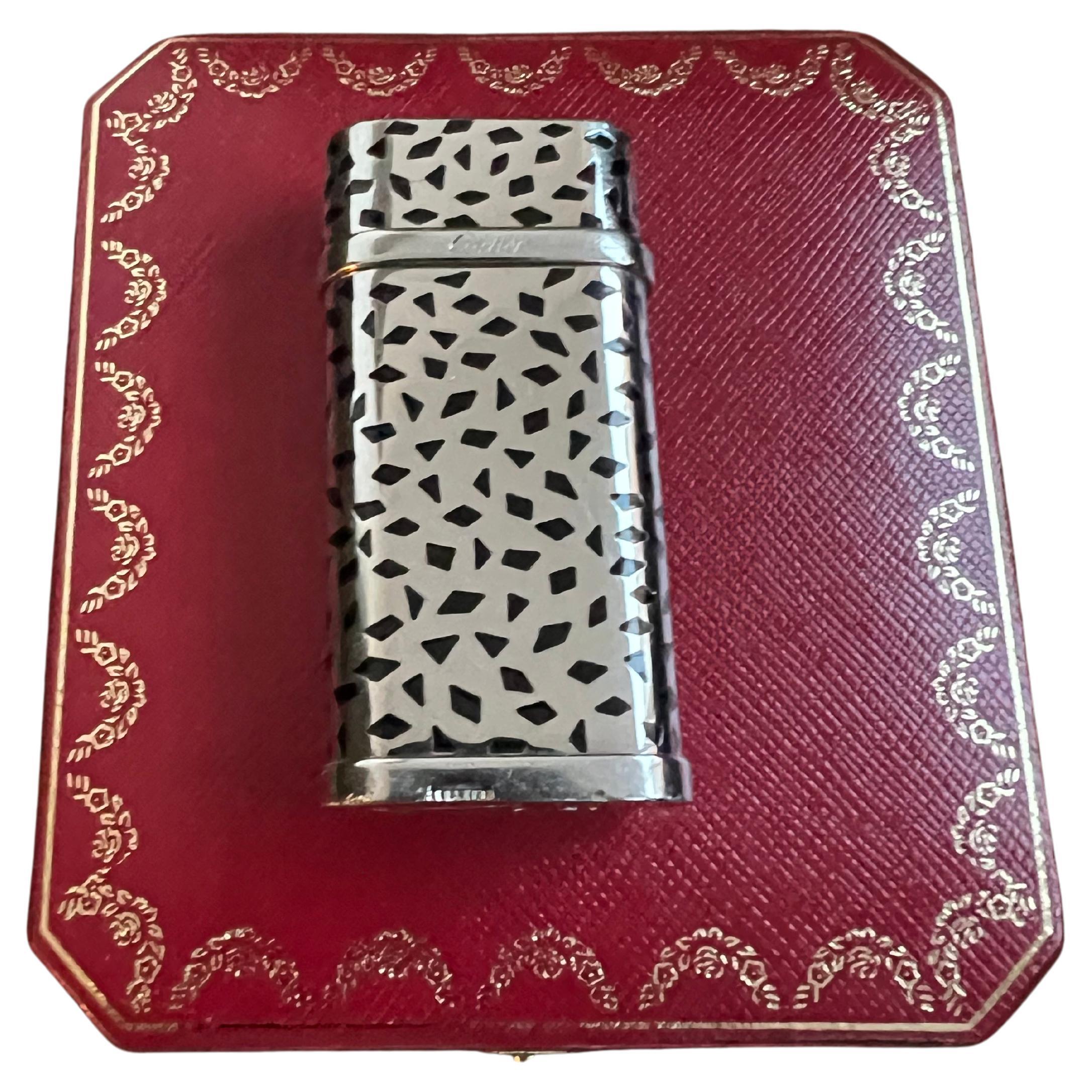 Vintage & Seltener Cartier-Leuchter mit schwarzer Emaille und Pantherflecken in Palladium-Finish