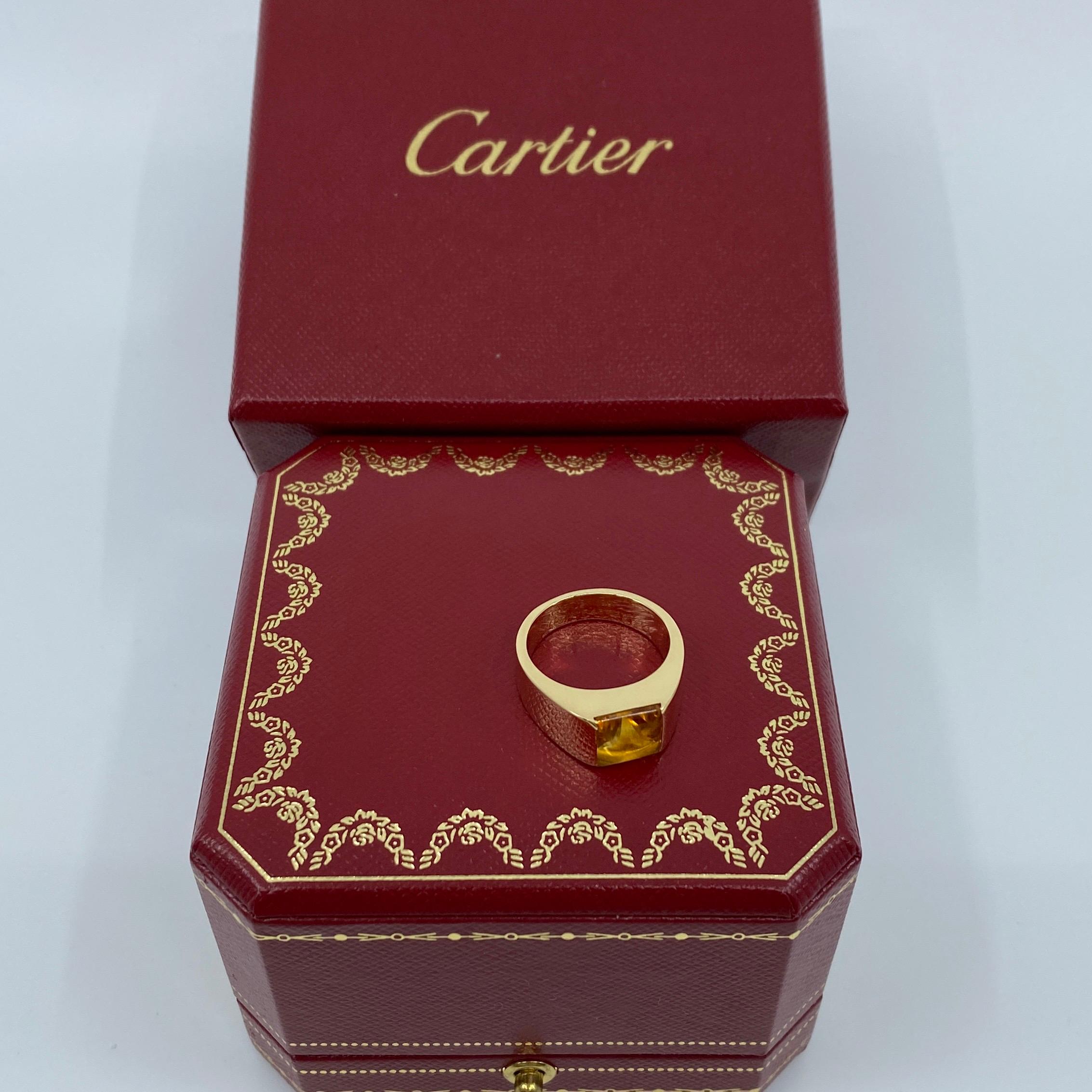 Vintage Rare Cartier Vivid Yellow Citrine 18 Karat Yellow Gold Tank Band Ring 4