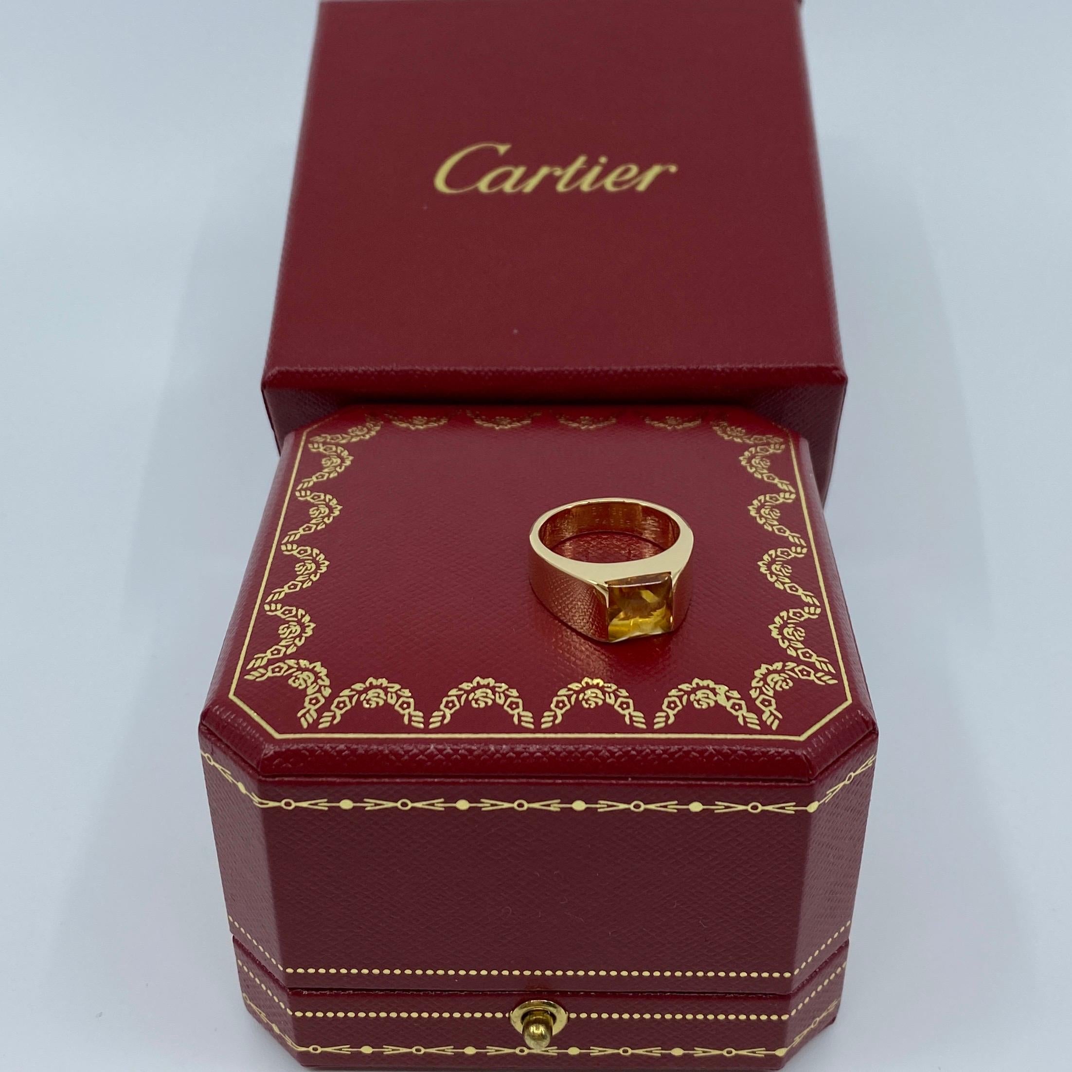 Vintage Rare Cartier Vivid Yellow Citrine 18 Karat Yellow Gold Tank Band Ring 8