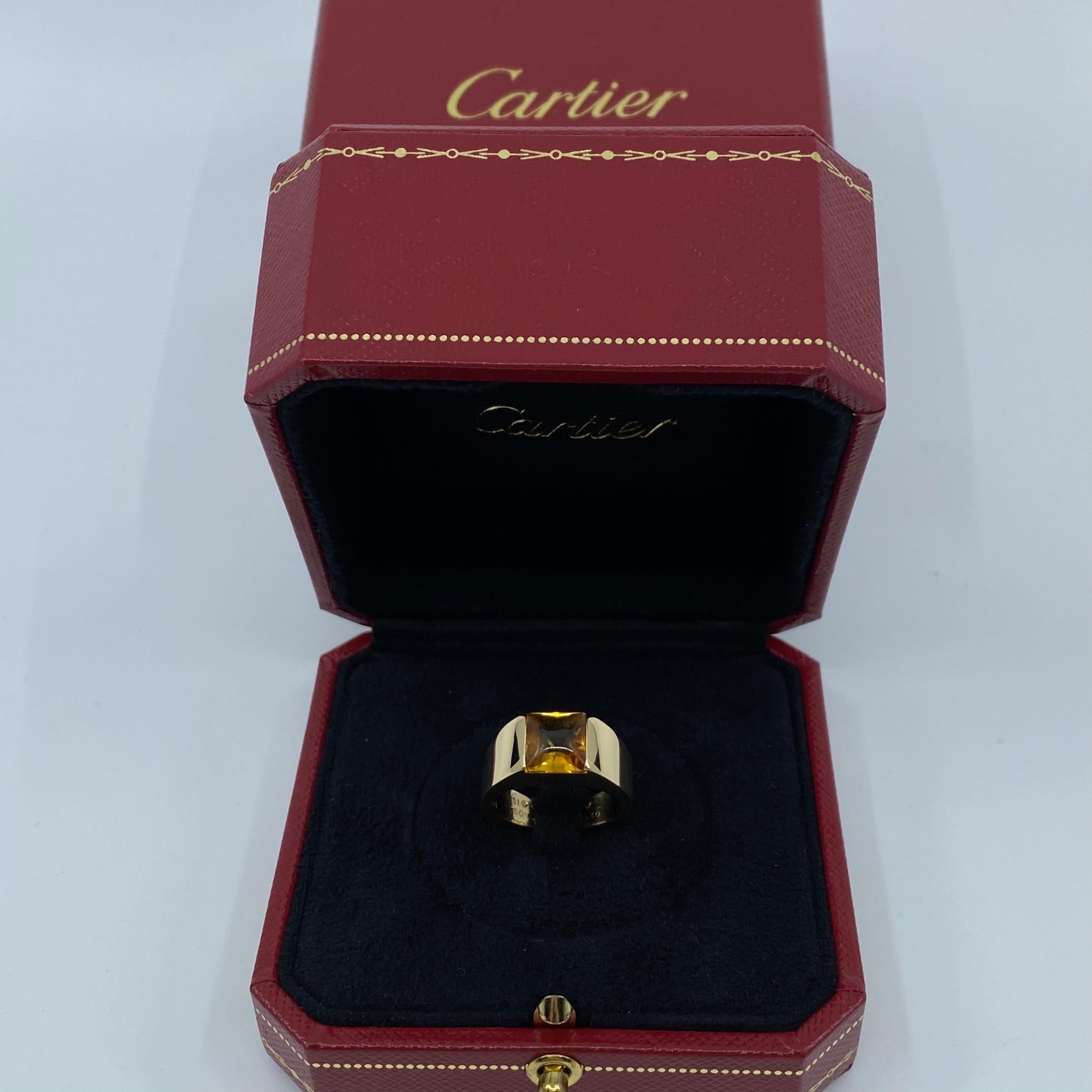 Square Cut Vintage Rare Cartier Vivid Yellow Citrine 18 Karat Yellow Gold Tank Band Ring