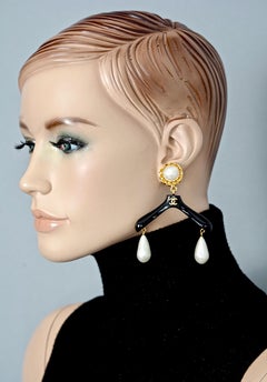 Vintage RARE CHANEL Coat Hanger Pearl Drop Novelty Earrings