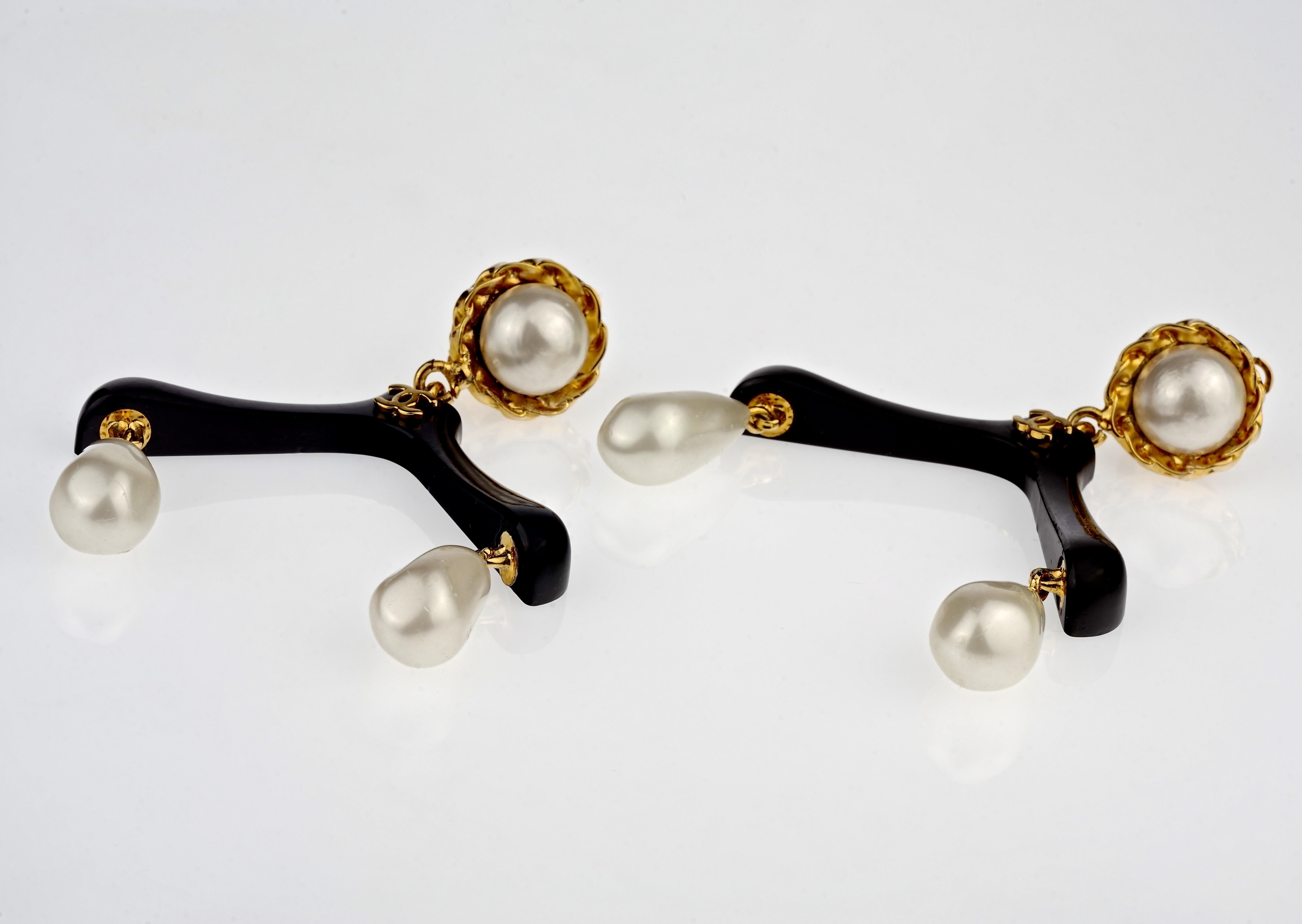 Women's Vintage RARE CHANEL Coat Hanger Pearl Drop Novelty Earrings For Sale