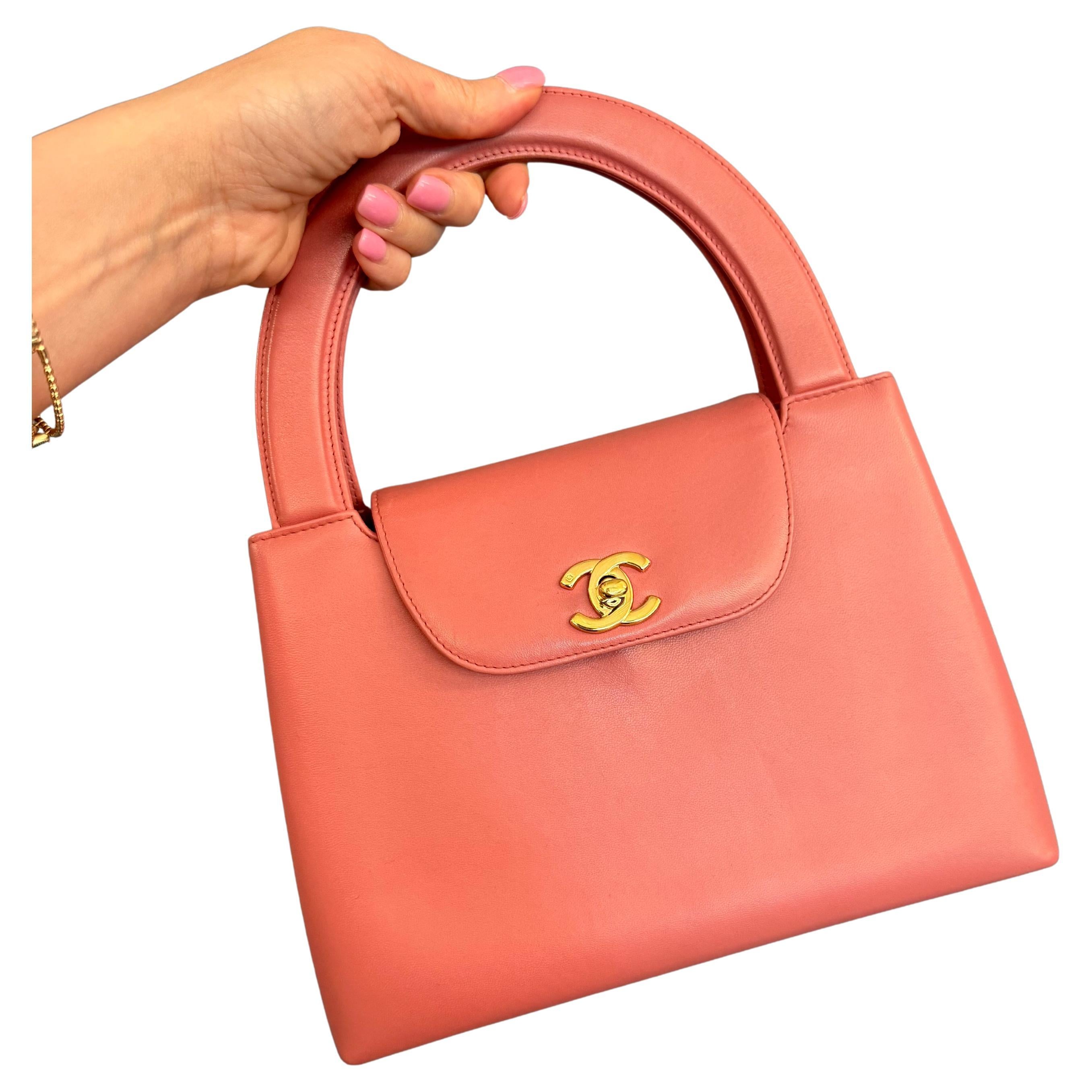 Vintage Rare Chanel Mini Shopping Bag Kelly Pink Lambskin GHW