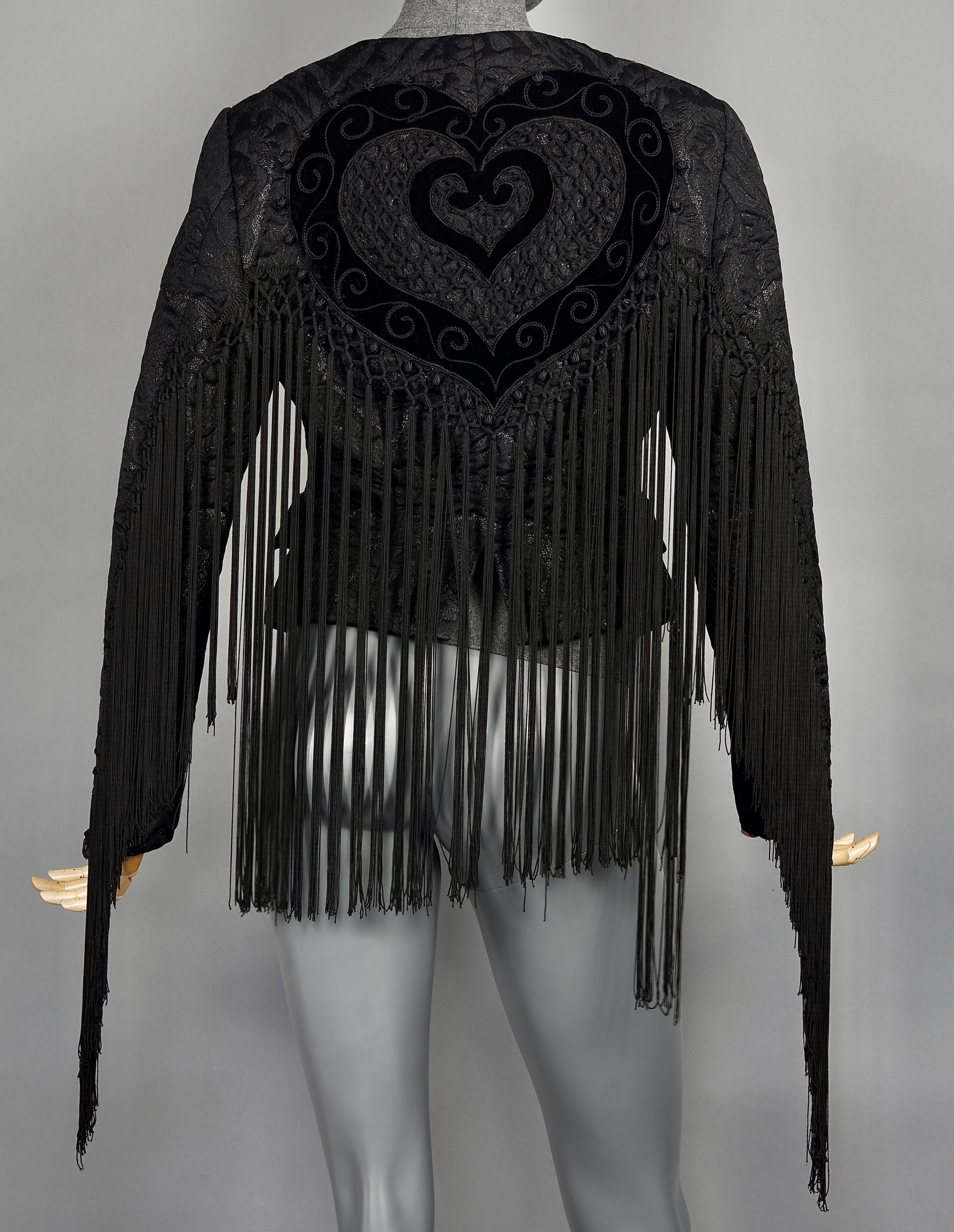 Vintage Rare CHRISTIAN LACROIX Matador Fringe Macrame Damask Metallic Jacket Skirt Suit

Measurements taken laid flat, please double bust, waist and hips:
JACKET
Shoulder: 17.12 inches (43.5 cm)
Sleeves: 24 inches (61 cm)
Bust: 18.70 inches (47.5