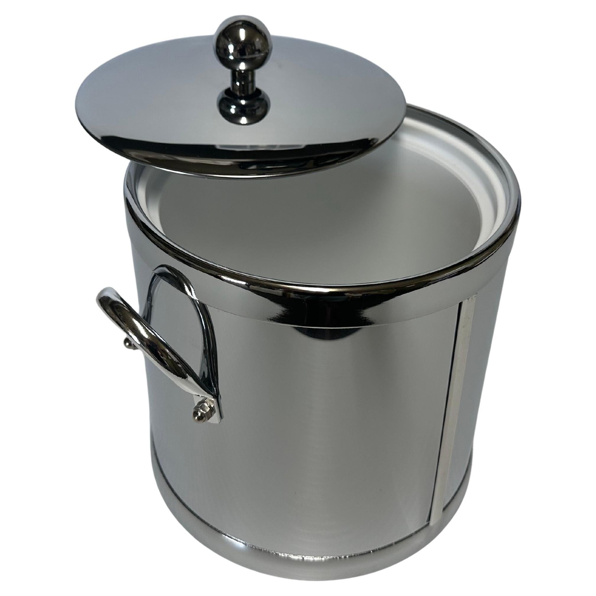 Vintage Rare Chrome Minimalist Ice Bucket, Unused in Original Box by Kraftware