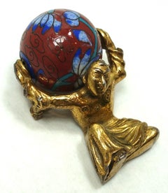 Vintage Rare Cloisonné Atlas Design Brooch