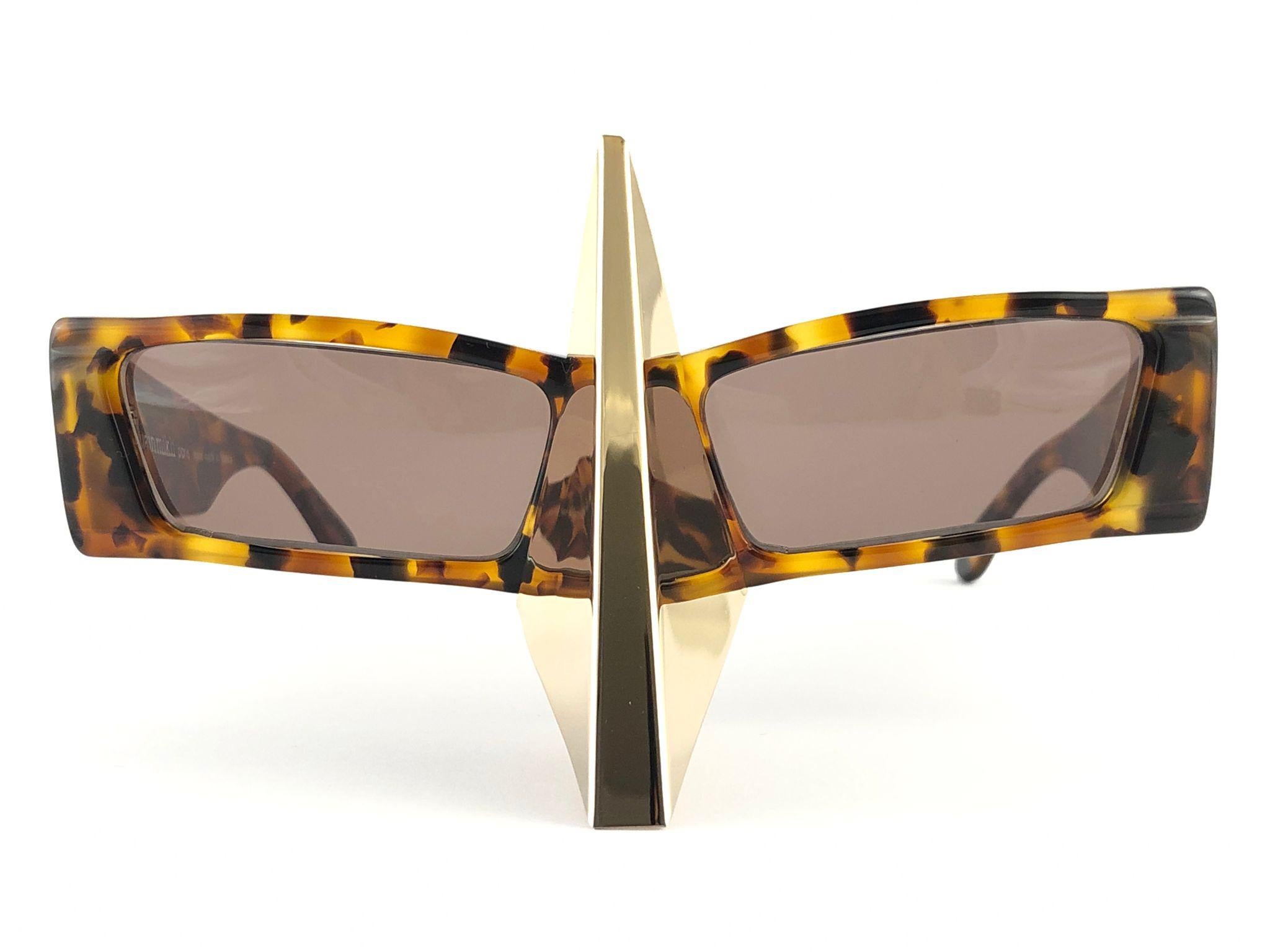 Brown Vintage Rare Collector Alain Mikli AM 89 Nose Guard Avantgarde Sunglasses 1988 For Sale