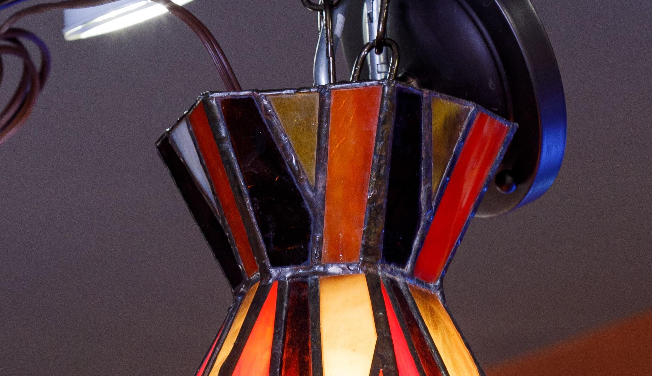 American Vintage Rare Colorful Leaded Stained Glass Pendant For Sale