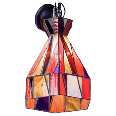 Vintage Rare Colorful Leaded Stained Glass Pendant