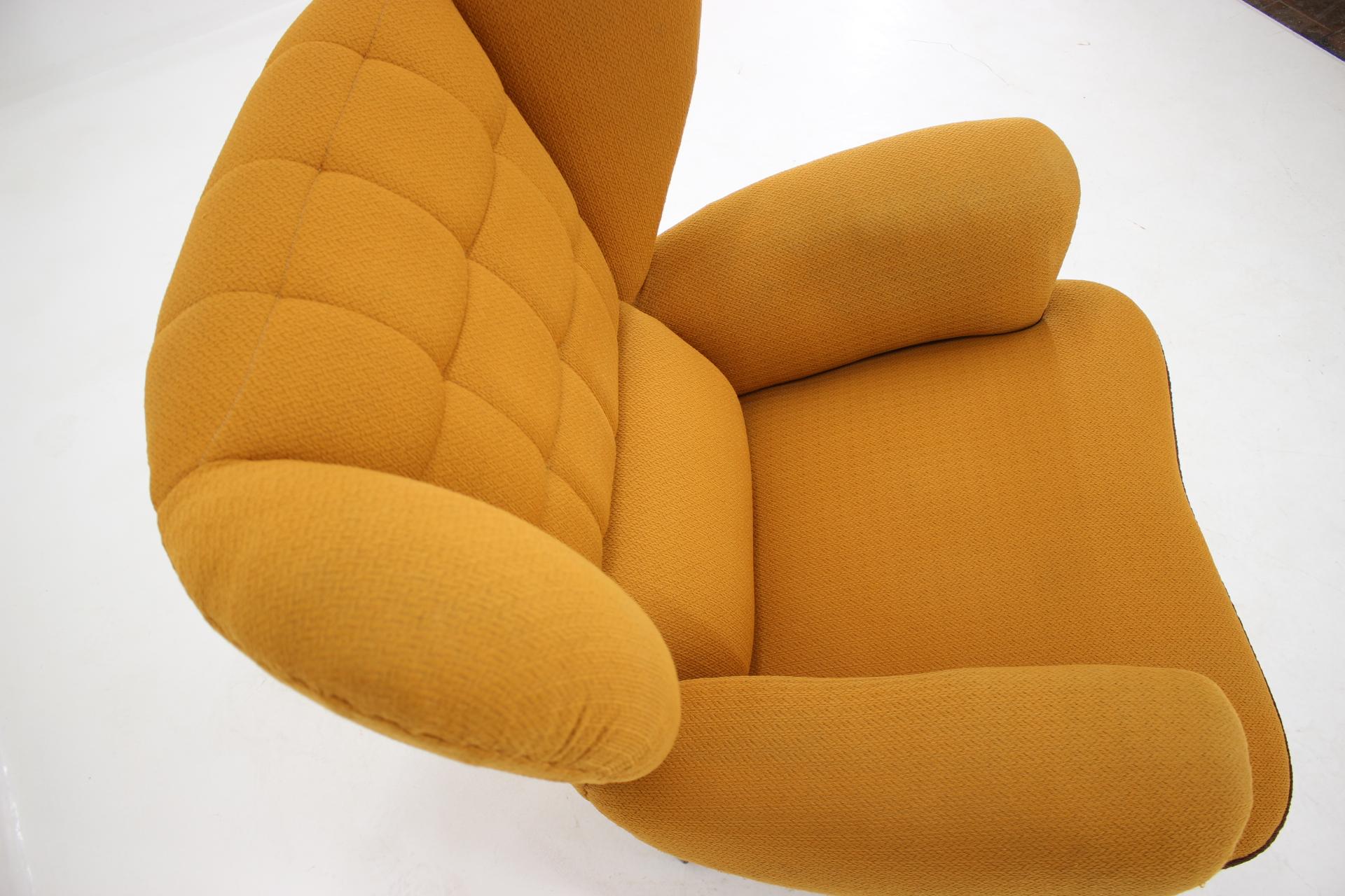 Fabric Vintage Rare Design Yellow Big Wing Chair, 1950s