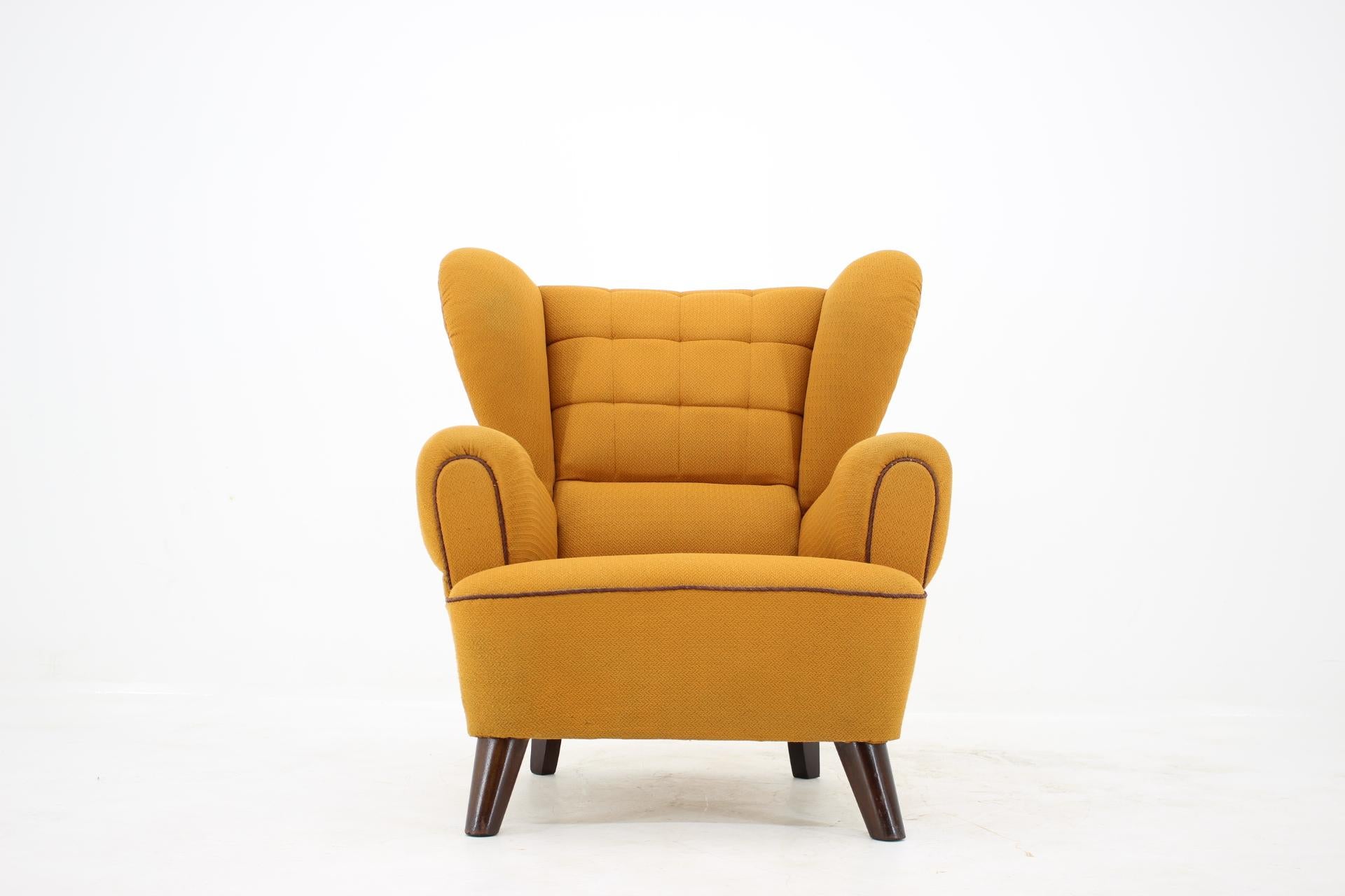 Mid-Century Modern Vintage Rare Design Yellow Big Wing Chair, 1950s