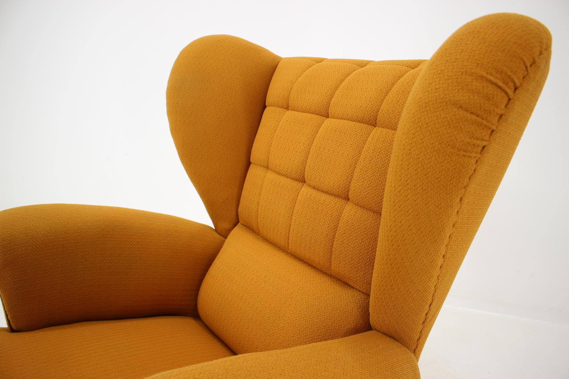 Czech Vintage Rare Design Yellow Big Wing Chair, 1950s