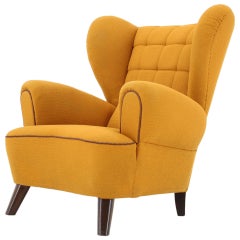 Vintage Rare Design Yellow Big Wing Chair, 1950s