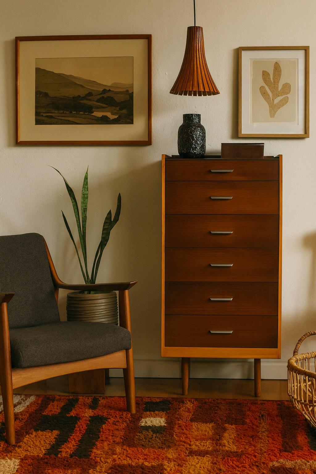 Mid-Century moderno Rara cassettiera Stag Fineline Tallboy di John & Sylvia dei primi anni '60. in vendita