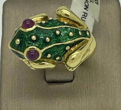 Bague grenouille vintage rare en émail et rubis 18 carats