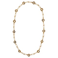 Vintage Rare Georges Lenfant 18 Karat Woven Gold and Tiger's Eye Long Chain