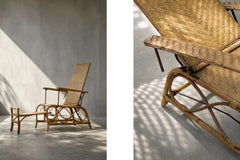 Vintage Rare German Rattan Armchair with Extendable Footrest, 1930s