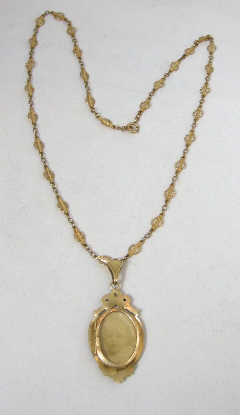Victorian Vintage GoldFilled Cloisonné Locket Necklace