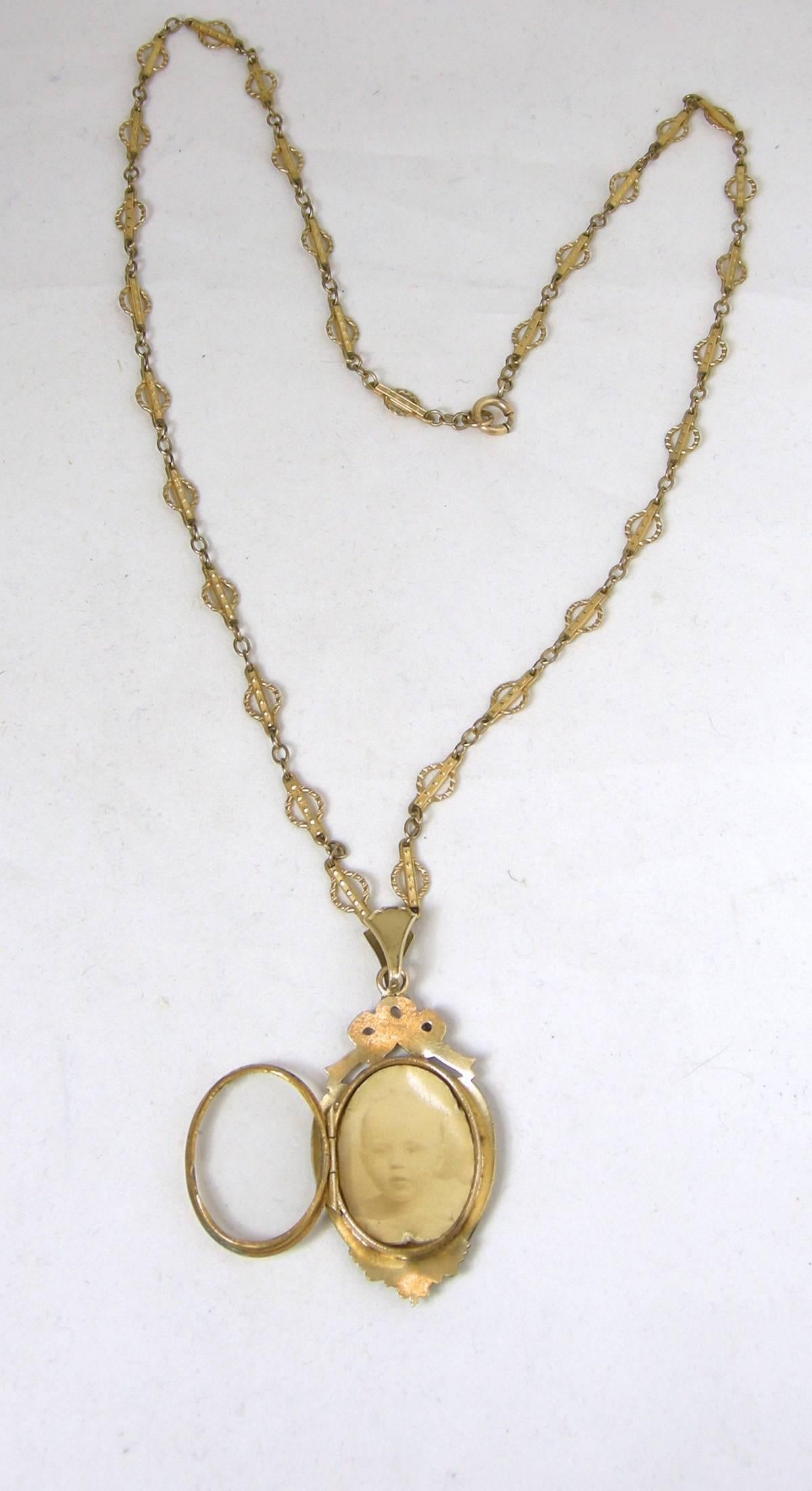 Women's or Men's Victorian Vintage Gold-Filled Cloisonné Locket Necklace For Sale