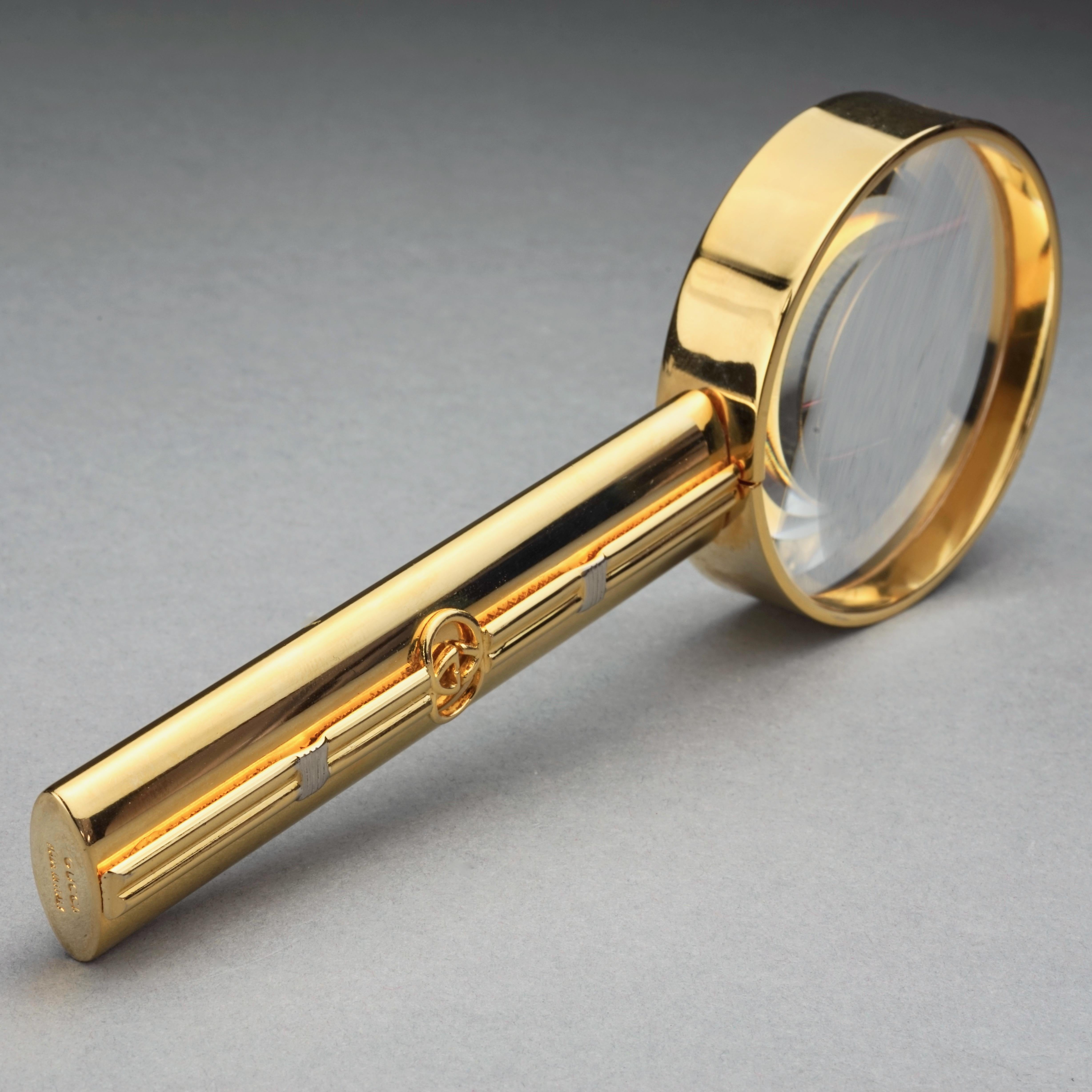Vintage RARE GUCCI Gold Plated Magnifying Glass  In Excellent Condition In Kingersheim, Alsace