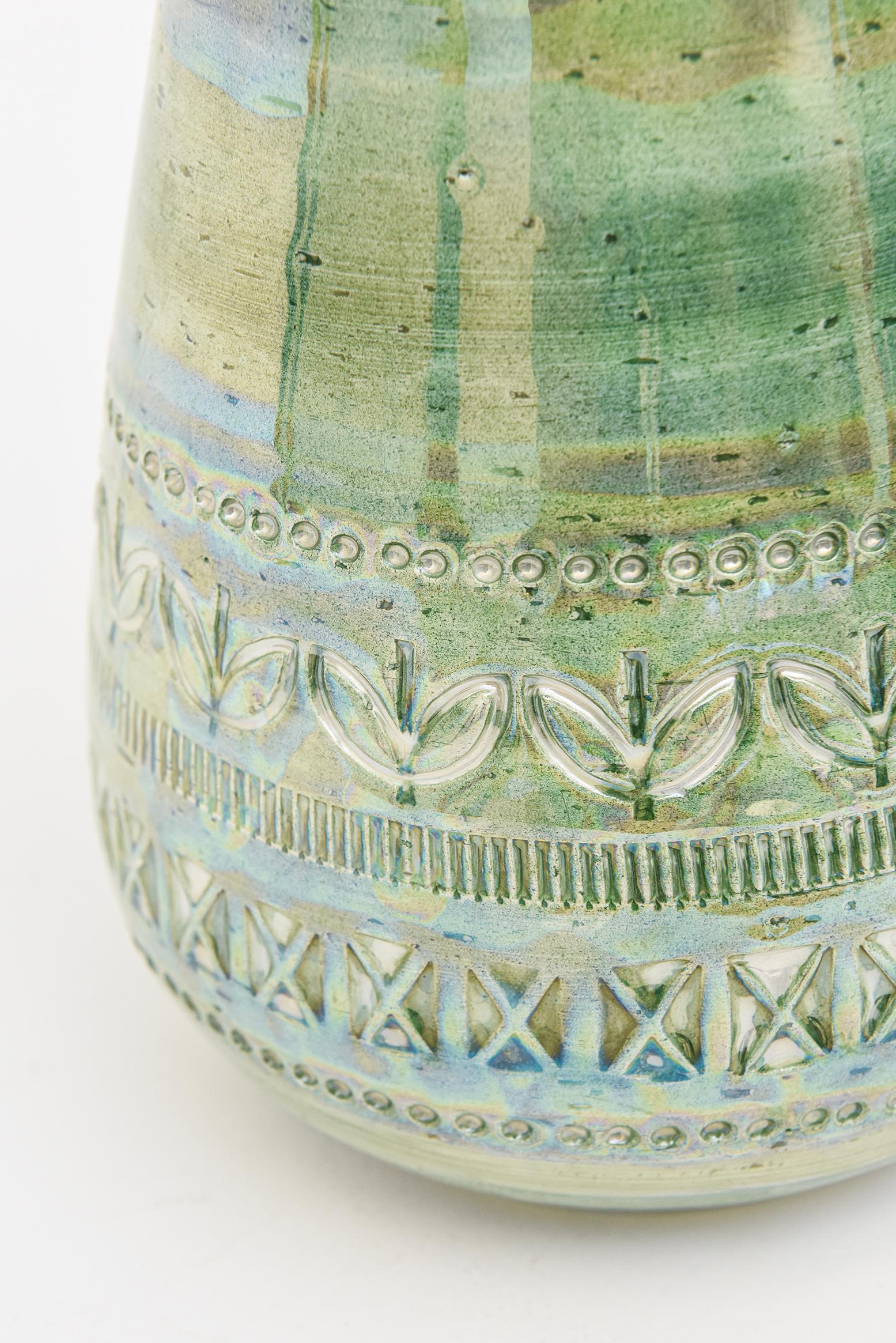 Italian Vintage Rare Hallmarked Bitossi Iridescent Incised Ceramic Vessel  For Sale